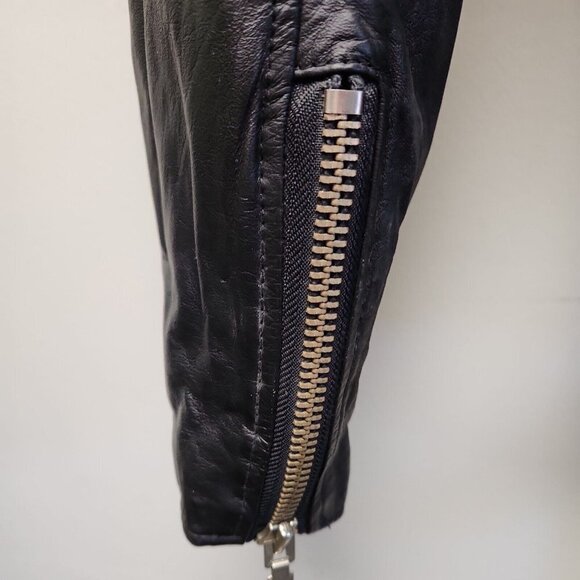 Vintage Virginia Slims V Wear Black Real Leather Moto Biker Jacket Size Large - Picture 5 of 9